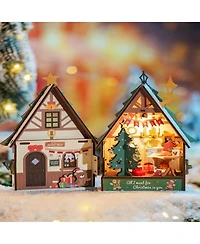Robotime 3D Puzzles Miniature Dollhouse Kits for Adults,Mini House Toy Building Kit, Twinkling Christmas House, Multicolor, 9.06"7.56"2.17