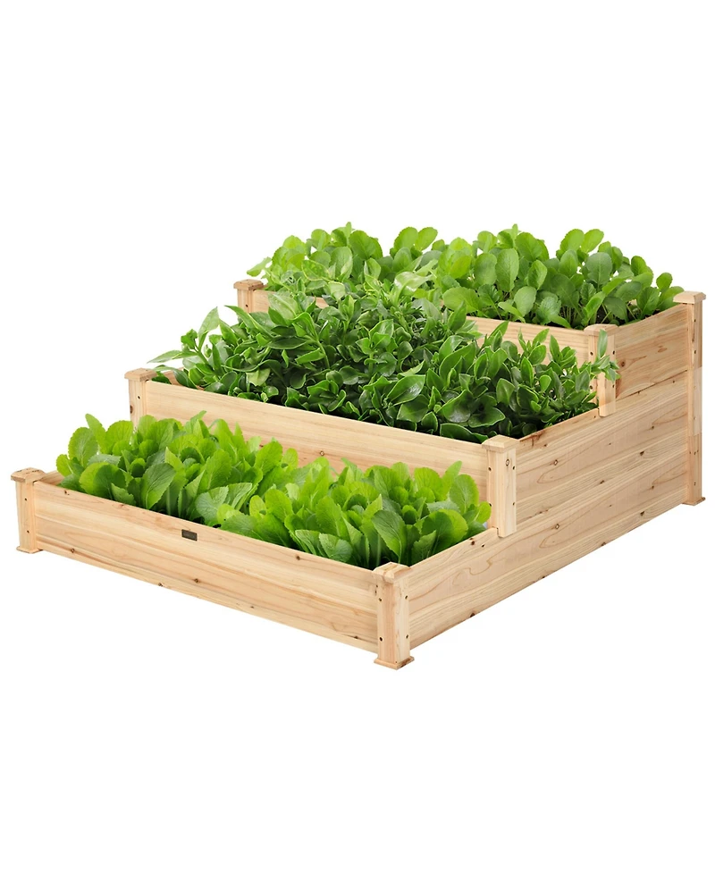 Gymax Outdoor Garden 3 Tier Wooden Elevated Raised Vegetable Planter Gardening Kit
