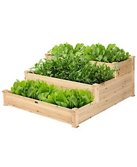 Gymax Outdoor Garden 3 Tier Wooden Elevated Raised Vegetable Planter Gardening Kit