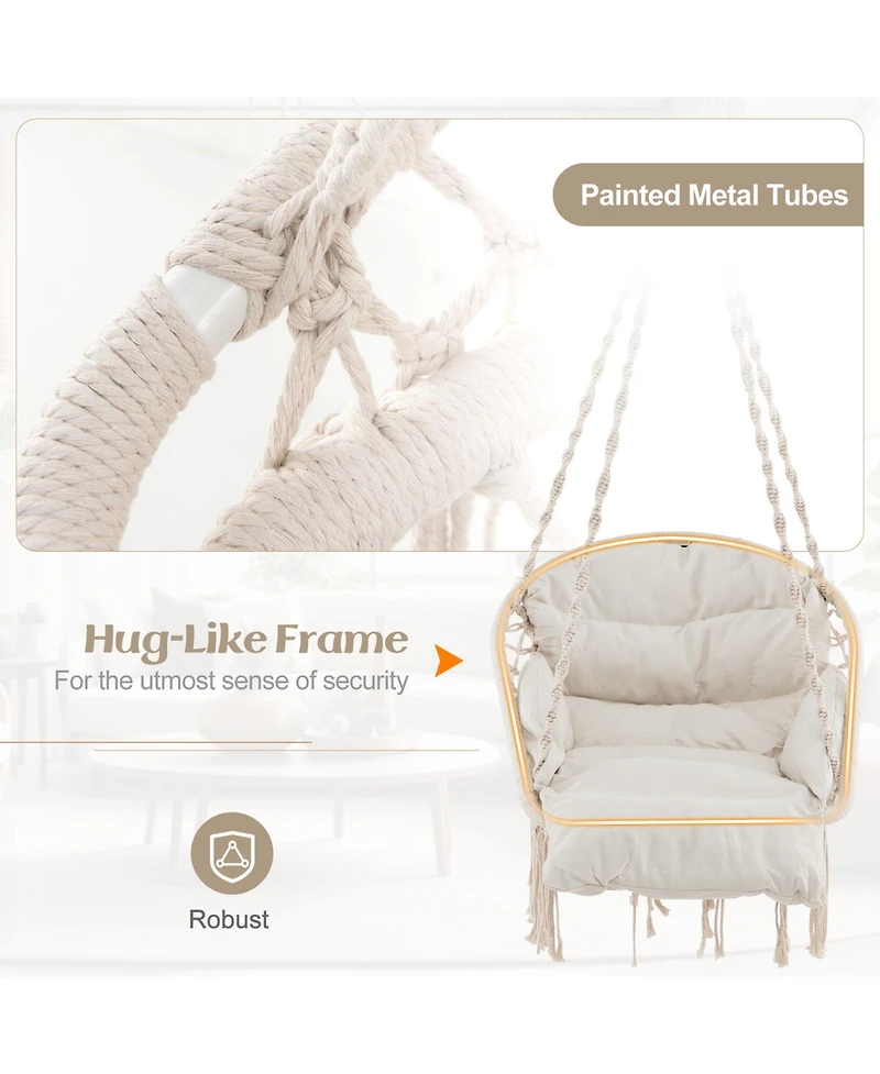 Akiudex Boho Hanging Chair with Thick Cushion and Macrame Details