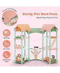 Akiudex 3-Story Wooden Dollhouse with Furniture and Corner Design for Kids Ages 3+