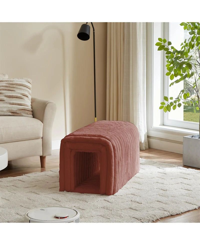 Aostirmotor 17 in. Storage Bench Pet Supplies Corduroy Bench Cat's nest to hide in Brown