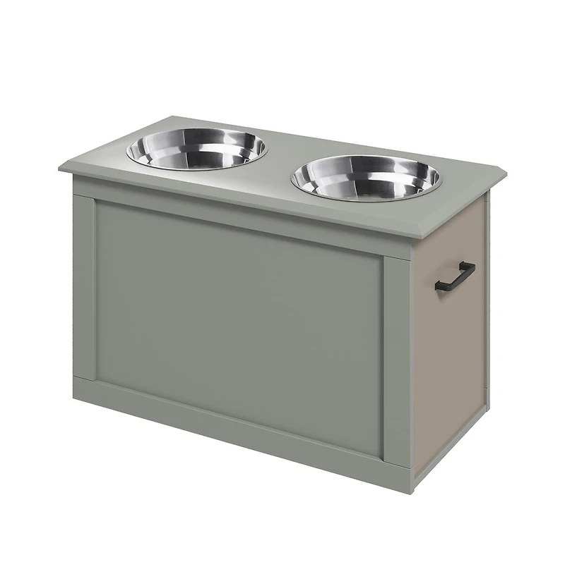 Aostirmotor Gray Raised Pet Feeding Station Storage with 2 Stainless Steel Bowls for Large Dogs