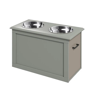 Aostirmotor Gray Raised Pet Feeding Station Storage with 2 Stainless Steel Bowls for Large Dogs
