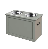 Aostirmotor Gray Raised Pet Feeding Station Storage with 2 Stainless Steel Bowls for Large Dogs