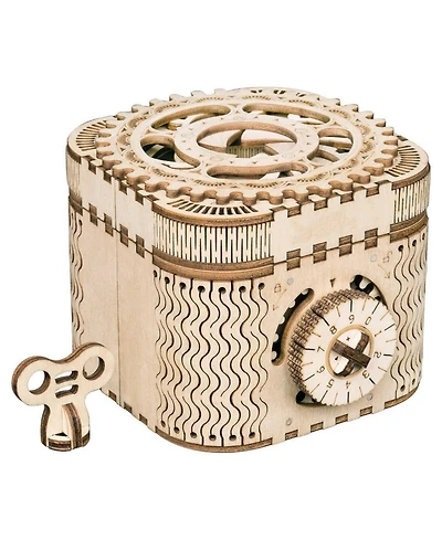 Robotime Puzzle Box 3D Wooden Puzzle Model Kits, Beige, 4.9"4"3.4"