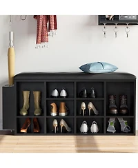 Ironck Shoe Bench, Ten Cubbies Storage Entryway Bench with Pu Leather, Black