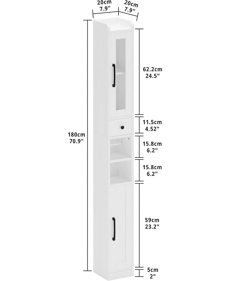 Tall Bathroom Cabinet with Drawer, Door and Adjustable Shelves, White