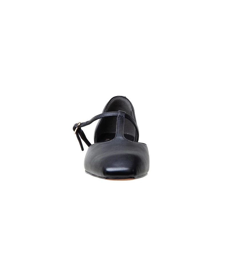 Coralee | Two Piece T-Strap Low Heel Leather Pumps