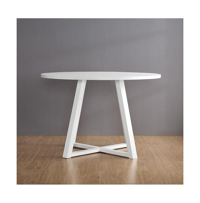 Roundhill Furniture Varna 3-Pc Round Dining Set, Trestle Dining Table with 2 Chairs, White