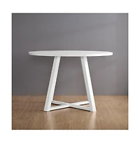 Roundhill Furniture Varna 3-Pc Round Dining Set, Trestle Dining Table with 2 Chairs, White