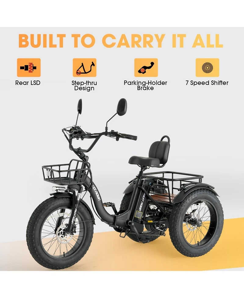 Mikolo Electric Tricycle for Adults, 750W(Peak 1350W) Motor, 48V13Ah Battery, 20"x4" Folding Fat Tire 3-Wheel Electric Trike, 20MPH, Hydraul