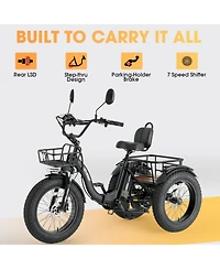 Mikolo Electric Tricycle for Adults, 750W(Peak 1350W) Motor, 48V13Ah Battery, 20"x4" Folding Fat Tire 3-Wheel Electric Trike, 20MPH, Hydraul