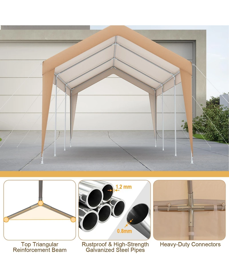 Akiudex 10x20 Ft Heavy-Duty Carport with Removable Sidewalls and Pe Canopy Cover