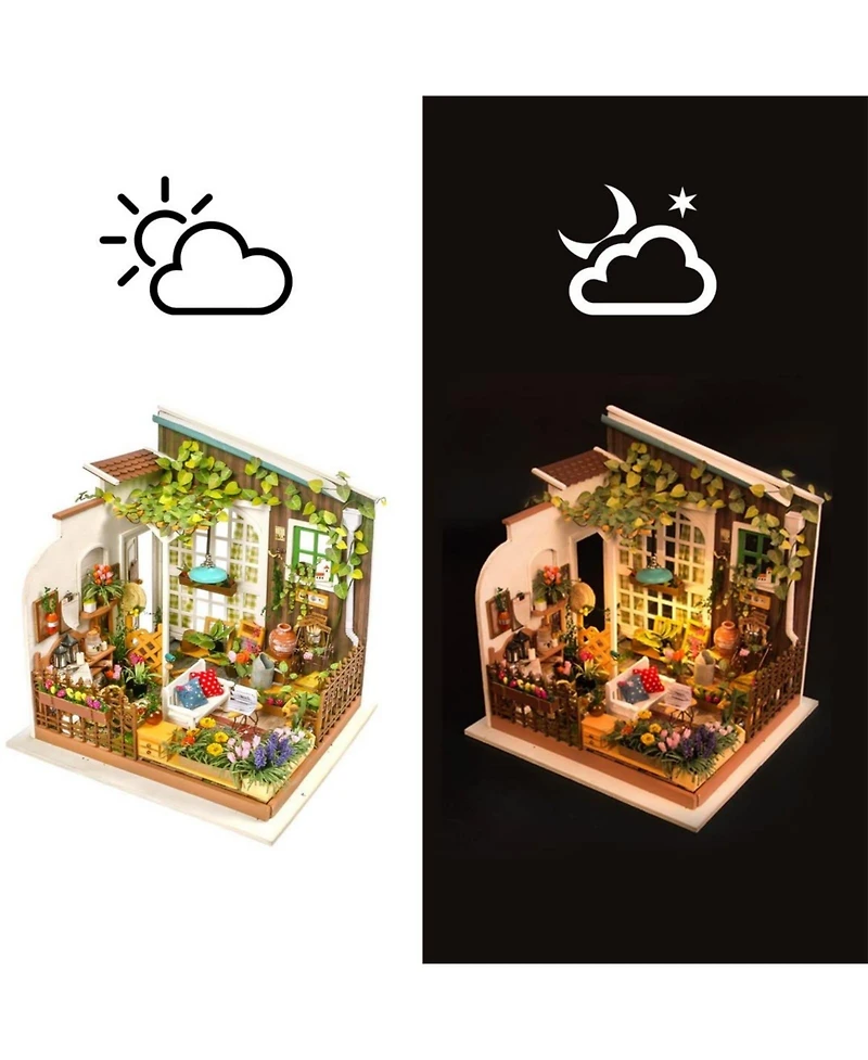Robotime Dollhouse Kit Wooden 1:24 Scale Diy Miniature with Furniture Sets Best Birthday Gifts for Adults, Multicolored, 7.68"7.2"8.27"