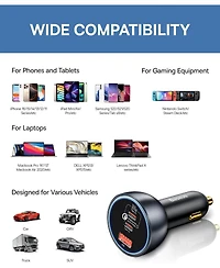 Baseus 160W Usb C Car Charger, Baseus Type C Car Charger, QC5.0 PD3.0 Pps 3 Ports Super Fast Charging Car Phone Charger Adapter