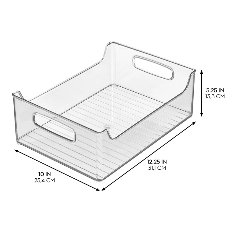 iDesign Plastic Stackable Pantry Bin with Handles, Set of 2, Clear, Made in Usa