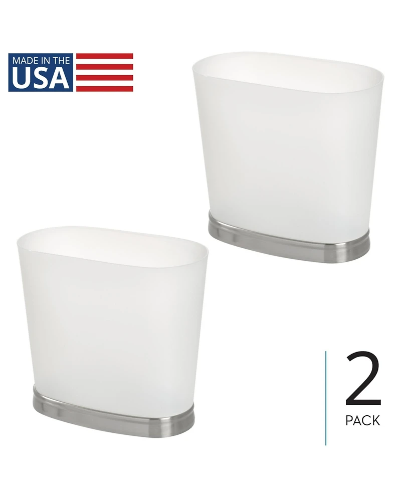 iDesign Oval Bathroom Trash Can, Set of 2, Frost/Brushed Nickel, Made in Usa