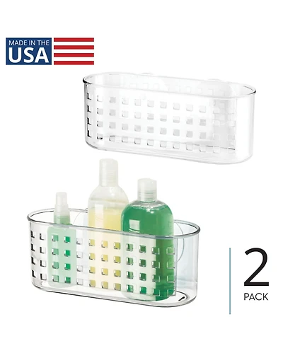 iDesign Plastic Suction Shower Basket for Bathroom, Set of 2, Clear, Made in Usa