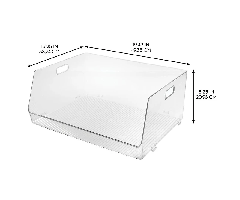 iDesign Stackable Open-Front Bin with Handles, Set of 2, Clear, Made in Usa