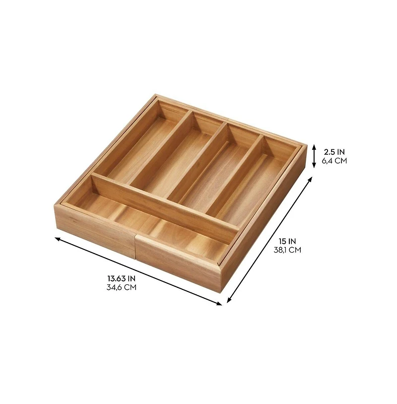 iDesign Expandable Acacia Wood Cutlery Drawer Organizer -Natural