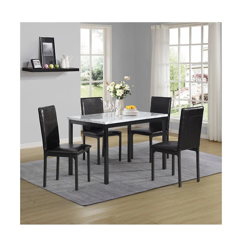 Roundhill Furniture Citico 5-Pc Dinette Set with Faux Marble Top