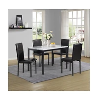 Roundhill Furniture Citico 5-Pc Dinette Set with Faux Marble Top