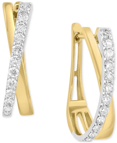Effy Diamond Crossover Oval Hoop Earrings (1 ct. t.w.) in 14k Gold