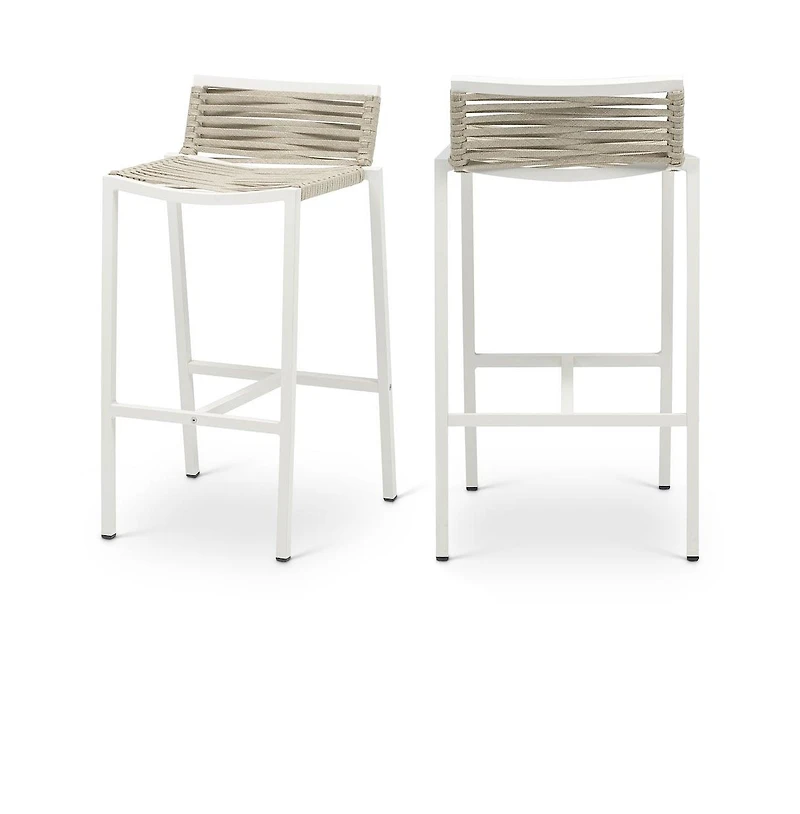 Meridian Furniture Maldives Cream Rope Fabric Outdoor Patio Barstool, Set of 2