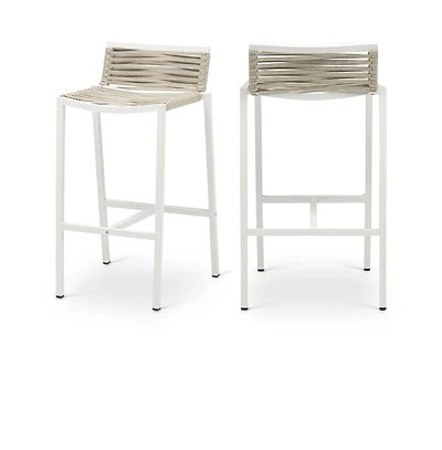Meridian Furniture Maldives Cream Rope Fabric Outdoor Patio Barstool, Set of 2