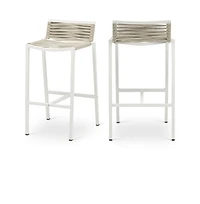 Meridian Furniture Maldives Cream Rope Fabric Outdoor Patio Barstool, Set of 2
