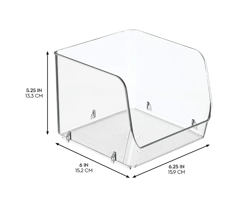 iDesign Stackable Open-Front Storage Bin, Set of 6, Clear, Made in Usa