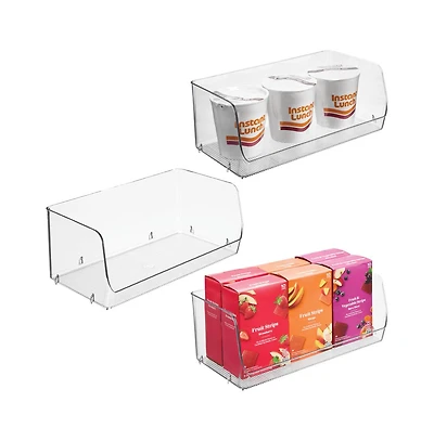 iDesign Wide Stackable Open-Front Storage Bins - Set of 3 - Clear - Made in Usa