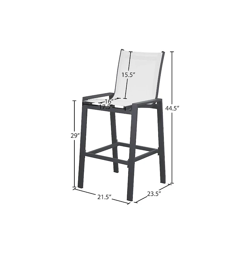 Meridian Furniture Nizuc White Mesh Water Resistant Fabric Outdoor Patio Barstool, Set of 2