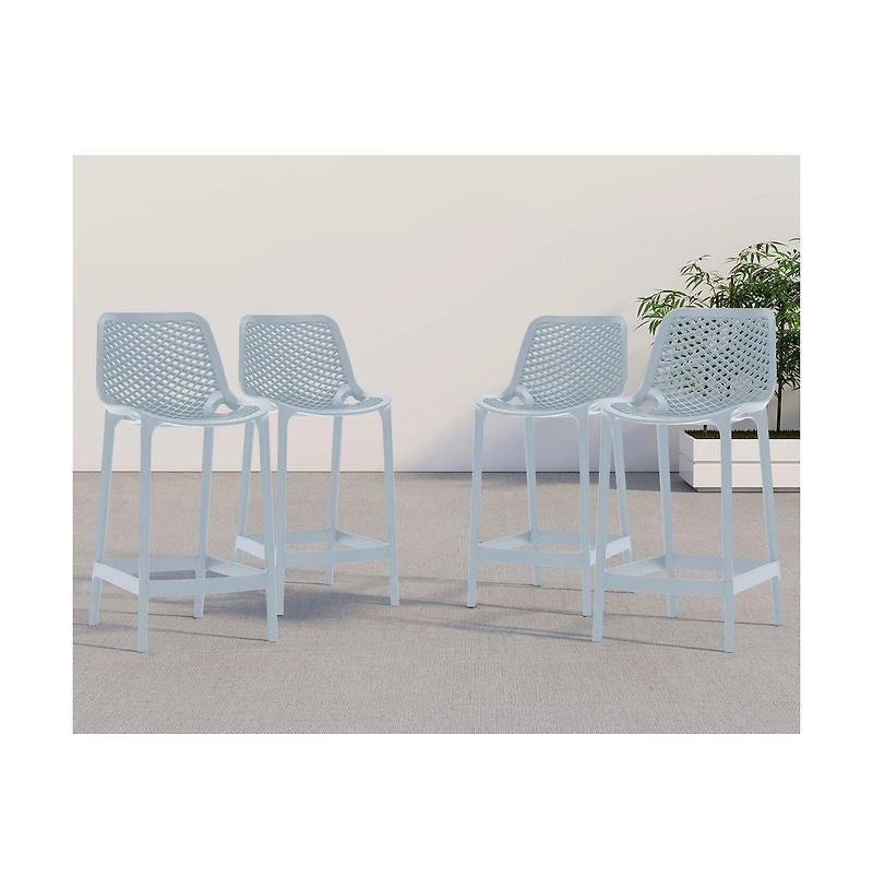 Meridian Furniture Mykonos Sky Blue Outdoor Patio Stool, Set of 4