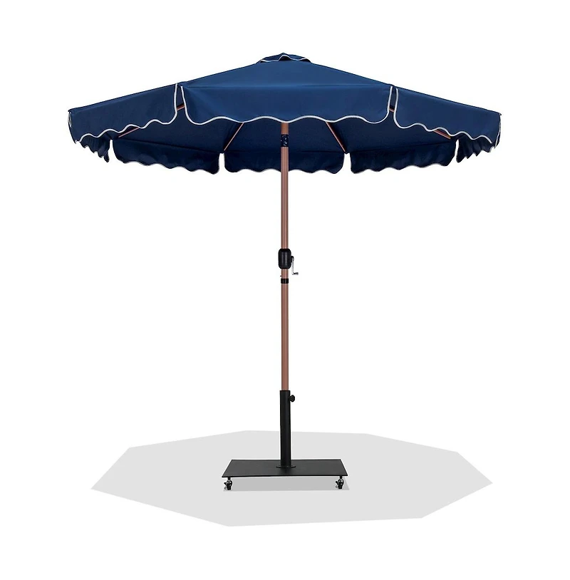 Meridian Furniture Amalfi Navy With Cream Piping / Matte Metal Patio Umbrella with Base Sets