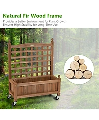 Gymax 2PC 32in Wood Planter Box w/Trellis Mobile Raised Bed for Climbing Plant