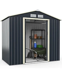 7 Feet x 4 Feet Metal Storage Shed with Sliding Double Lockable Doors - Gray
