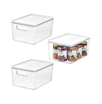 iDesign Pantry Bin with Removable Lid for Kitchen, Set of 3, Clear/White