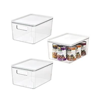 iDesign Pantry Bin with Removable Lid for Kitchen, Set of 3, Clear/White