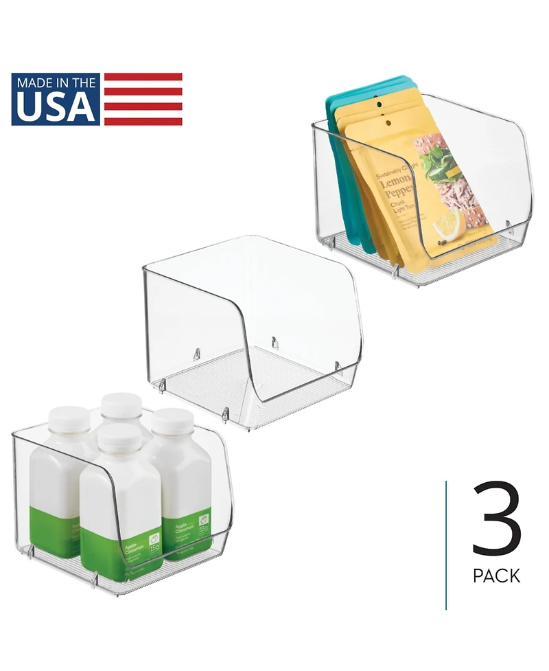 iDesign Stackable Open-Front Storage Bin, Set of 3, Clear, Made in Usa