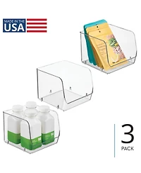 iDesign Stackable Open-Front Storage Bin, Set of 3, Clear, Made in Usa