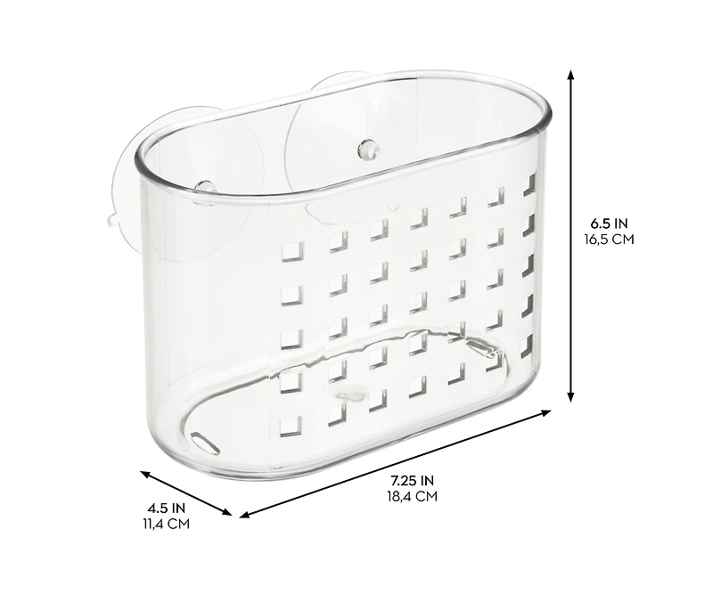 iDesign Small Suction Shower Basket for Bathroom, Set of 2, Clear, Made in Usa
