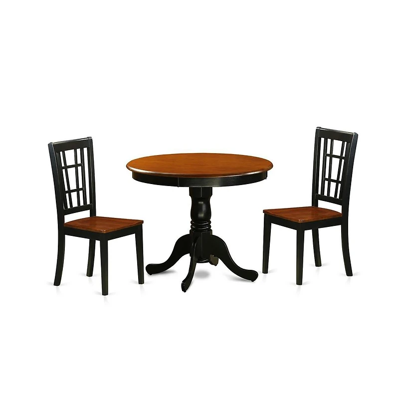 East West Furniture 3 Pc Dining Table with 2 Wood Chairs in Black and Cherry