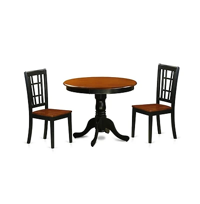 East West Furniture 3 Pc Dining Table with 2 Wood Chairs in Black and Cherry