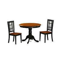 East West Furniture 3 Pc Dining Table with 2 Wood Chairs in Black and Cherry