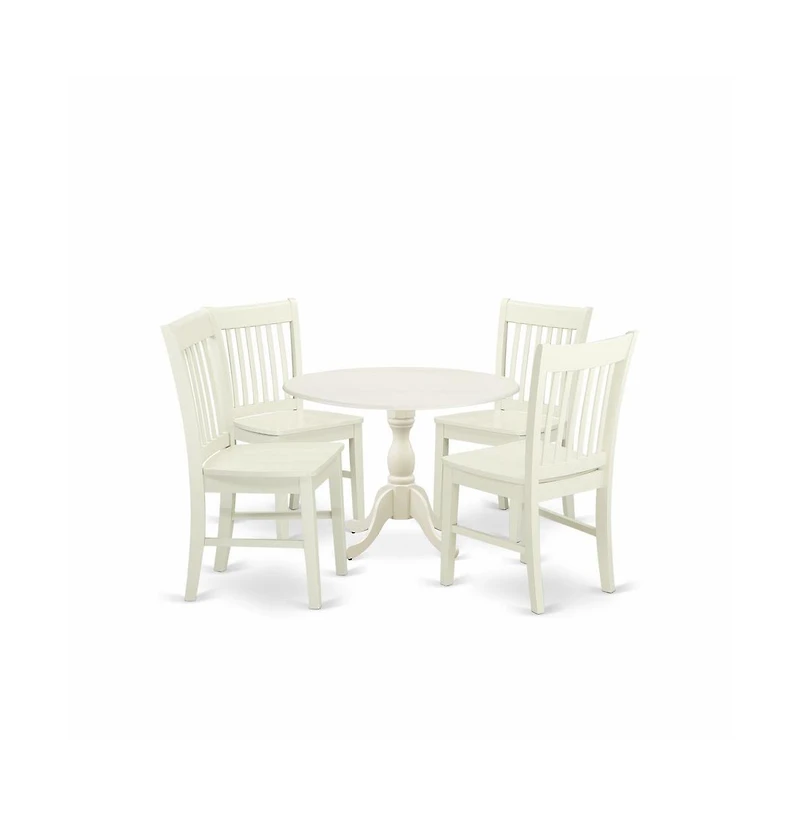 East West Furniture 5 Piece Dinette Sets Includes 1 Drop Leaves Modern Kitchen Table and 4 Linen White Mid Century Dining Chairs with Slatted Back