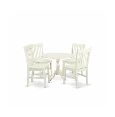 East West Furniture 5 Piece Dinette Sets Includes 1 Drop Leaves Modern Kitchen Table and 4 Linen White Mid Century Dining Chairs with Slatted Back