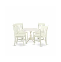 East West Furniture 5 Piece Dinette Sets Includes 1 Drop Leaves Modern Kitchen Table and 4 Linen White Mid Century Dining Chairs with Slatted Back