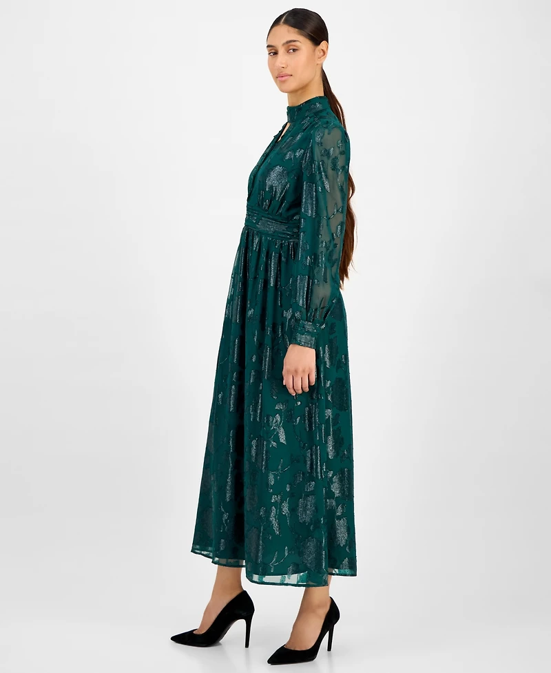 Anne Klein Women's Floral Chiffon Split-Neck Maxi Dress